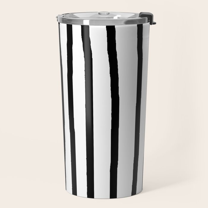 Simply Drawn Vertical Stripes in Midnight Black Travel Mug Gallery Image 2