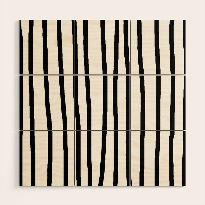 Simply Drawn Vertical Stripes in Midnight Black Wood Wall Art Gallery Image 1