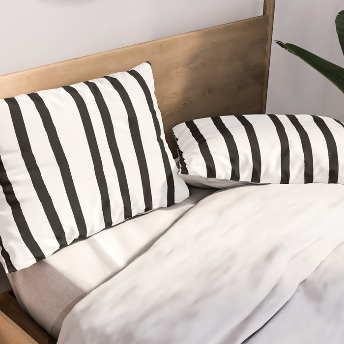Simply Drawn Vertical Stripes in Midnight Black Pillow Sham Gallery Image 2