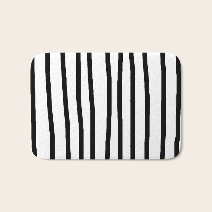 Simply Drawn Vertical Stripes in Midnight Black Bath Mat Gallery Image 1