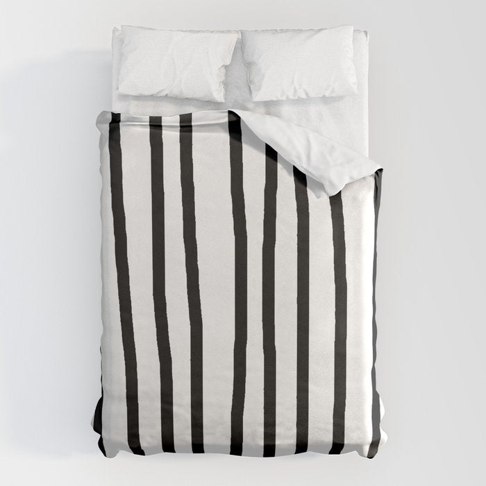 Simply Drawn Vertical Stripes in Midnight Black Duvet Cover Gallery Image 1