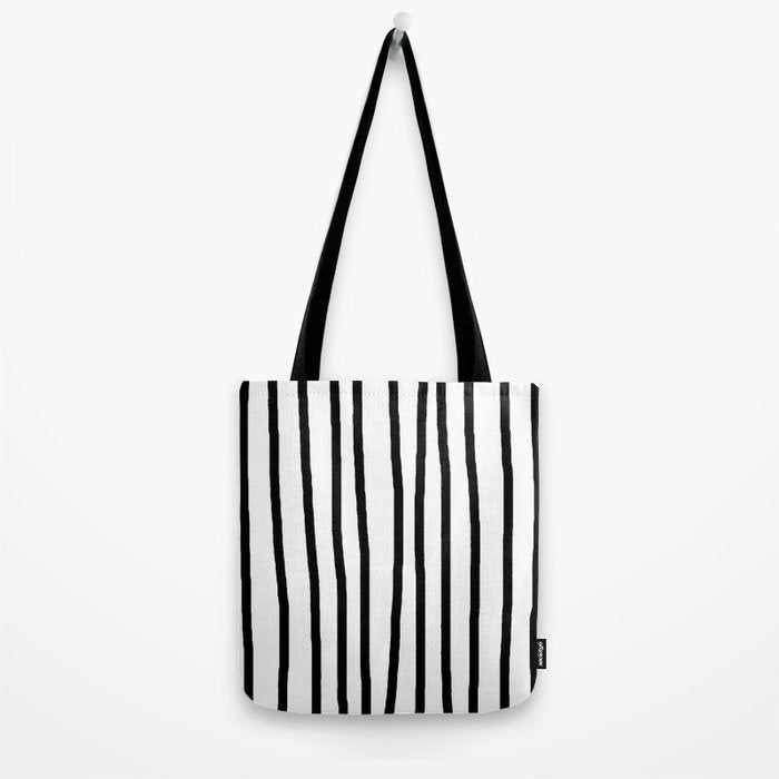 Simply Drawn Vertical Stripes in Midnight Black Tote Bag Gallery Image 2