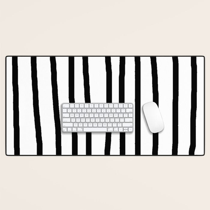 Simply Drawn Vertical Stripes in Midnight Black Desk Mat Gallery Image 1