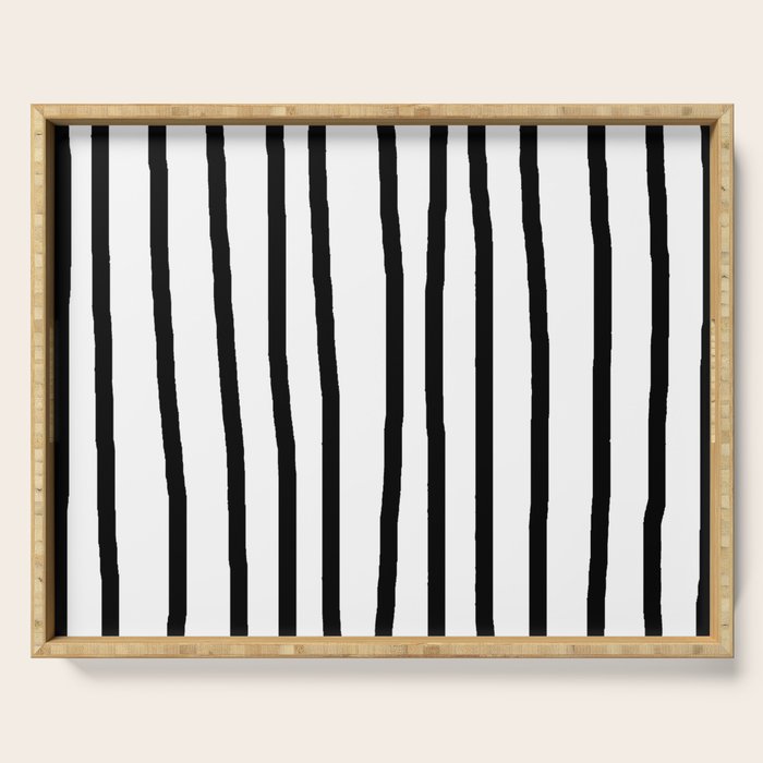 Simply Drawn Vertical Stripes in Midnight Black Serving Tray Gallery Image 1
