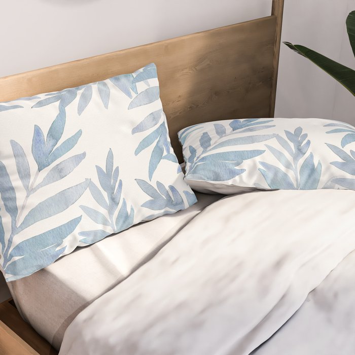 Muted Blue Palm Leaves Pillow Sham Gallery Image 2