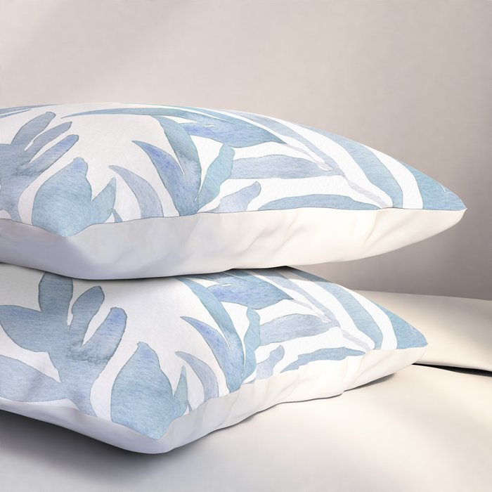 Muted Blue Palm Leaves Pillow Sham Gallery Image 3
