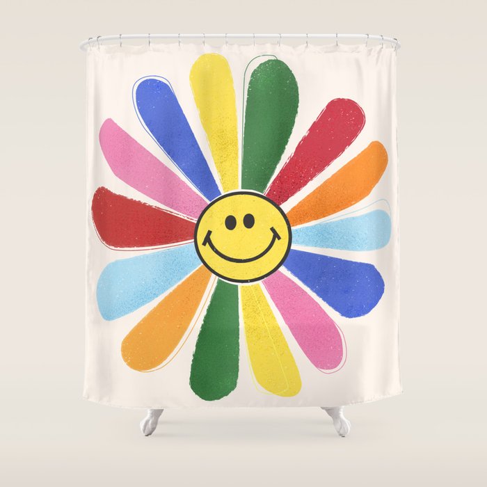 Smiley Hippie Daisy Shower Curtain Gallery Image 1