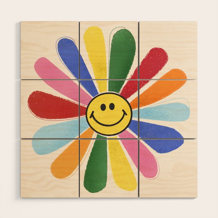 Smiley Hippie Daisy Wood Wall Art Gallery Image 1