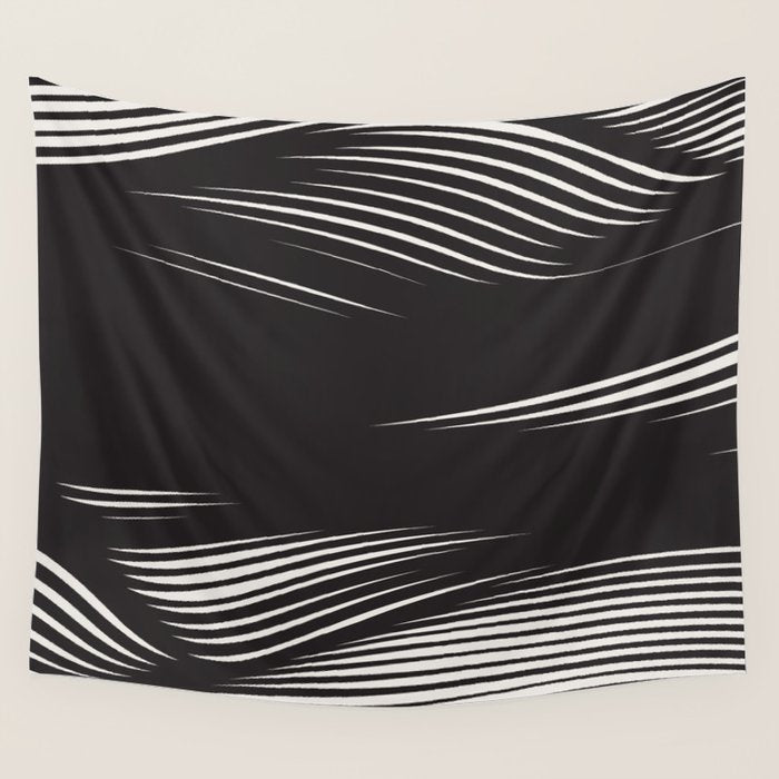 Wavy Black and Beige 13 Wall Tapestry Gallery Image 1