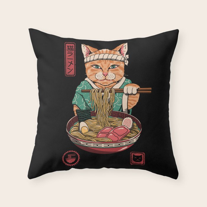 Neko Ramen Throw Pillow Gallery Image 6