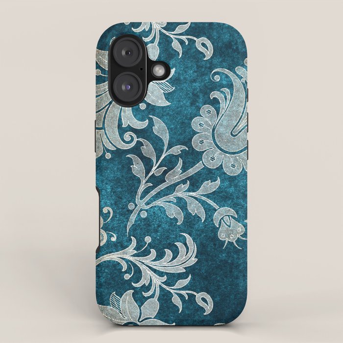 Aqua Teal Vintage Floral Damask Pattern iPhone Case Gallery Image 1