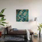 Aqua Teal Vintage Floral Damask Pattern Wood Wall Art Gallery Image 2
