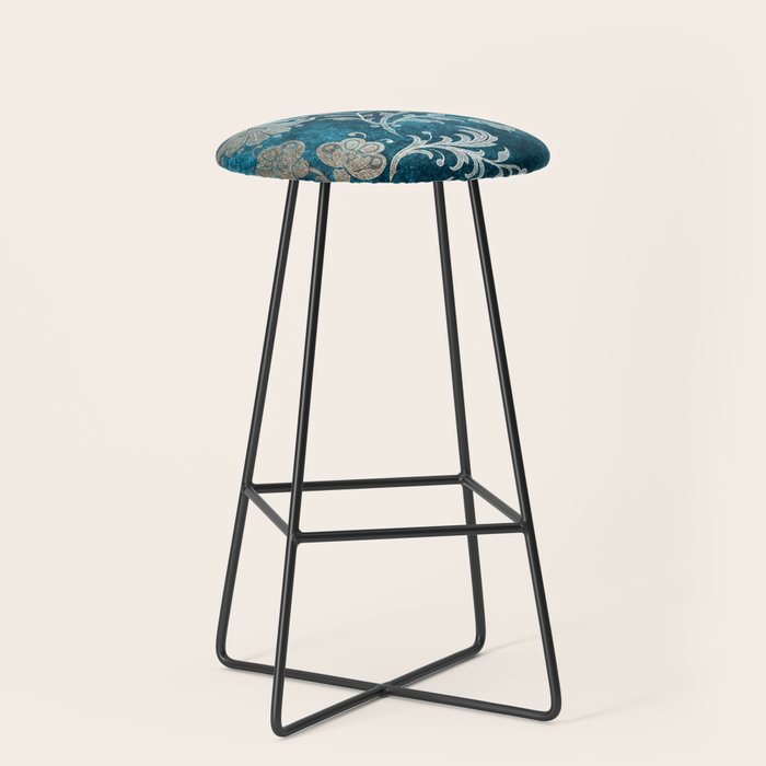 Aqua Teal Vintage Floral Damask Pattern Stool Gallery Image 1