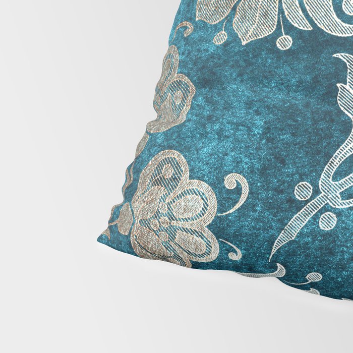 Aqua Teal Vintage Floral Damask Pattern Pillow Sham Gallery Image 4