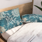 Aqua Teal Vintage Floral Damask Pattern Pillow Sham Gallery Image 2