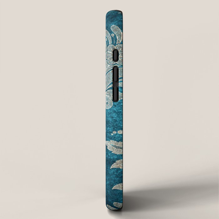 Aqua Teal Vintage Floral Damask Pattern iPhone Case Gallery Image 2