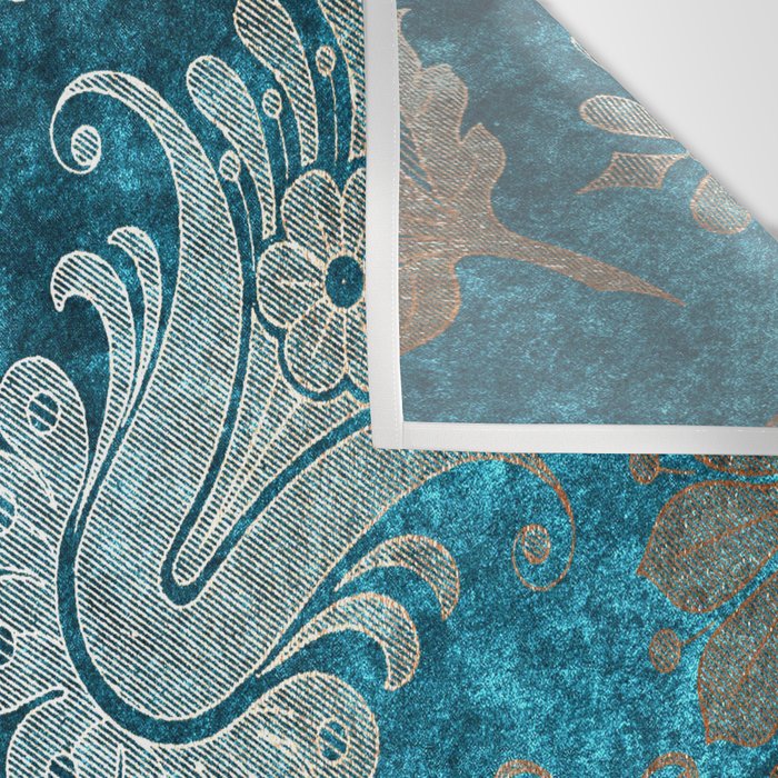 Aqua Teal Vintage Floral Damask Pattern Wall Tapestry Gallery Image 3