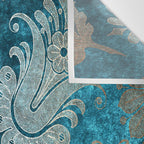 Aqua Teal Vintage Floral Damask Pattern Wall Tapestry Gallery Image 3