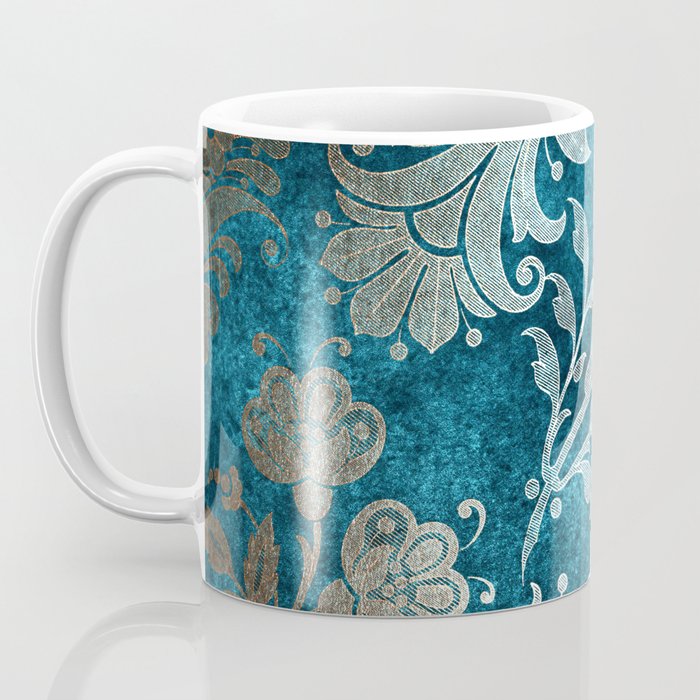 Aqua Teal Vintage Floral Damask Pattern Coffee Mug Gallery Image 3