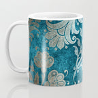 Aqua Teal Vintage Floral Damask Pattern Coffee Mug Gallery Image 3