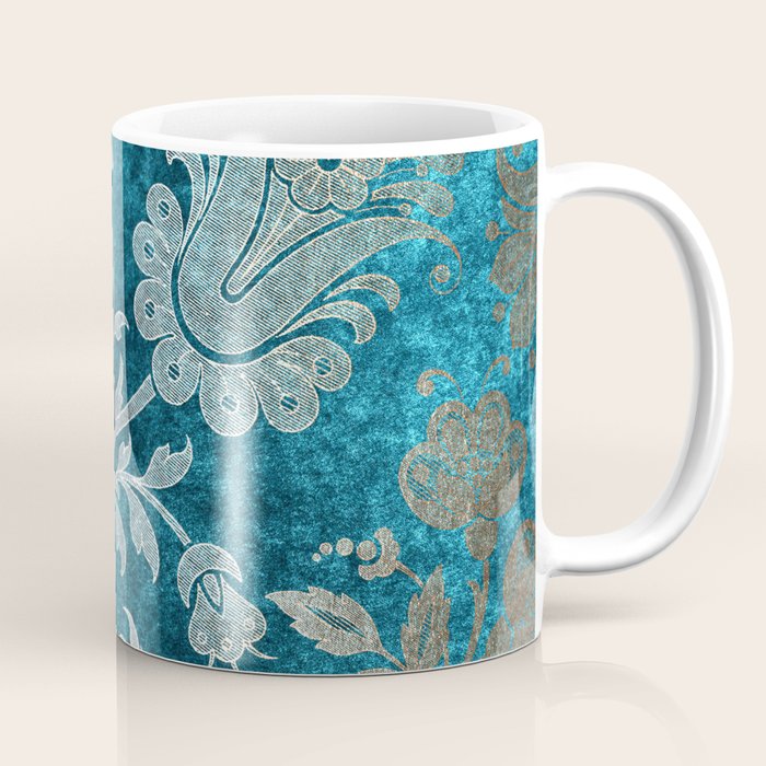 Aqua Teal Vintage Floral Damask Pattern Coffee Mug Gallery Image 1