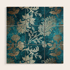 Aqua Teal Vintage Floral Damask Pattern Wood Wall Art Gallery Image 1