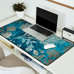 Aqua Teal Vintage Floral Damask Pattern Desk Mat Gallery Image 2