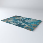 Aqua Teal Vintage Floral Damask Pattern Rug Gallery Image 3