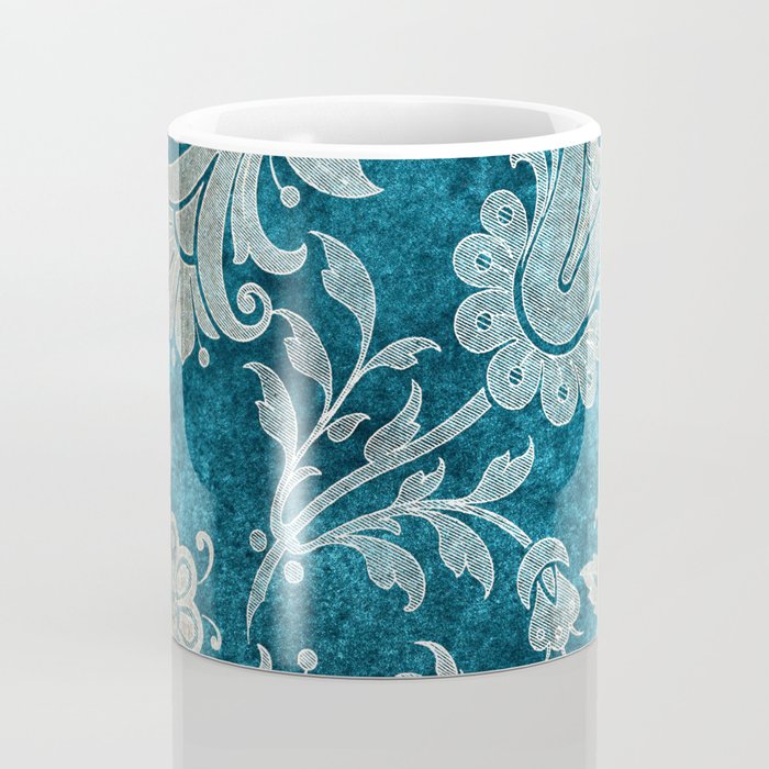 Aqua Teal Vintage Floral Damask Pattern Coffee Mug Gallery Image 4