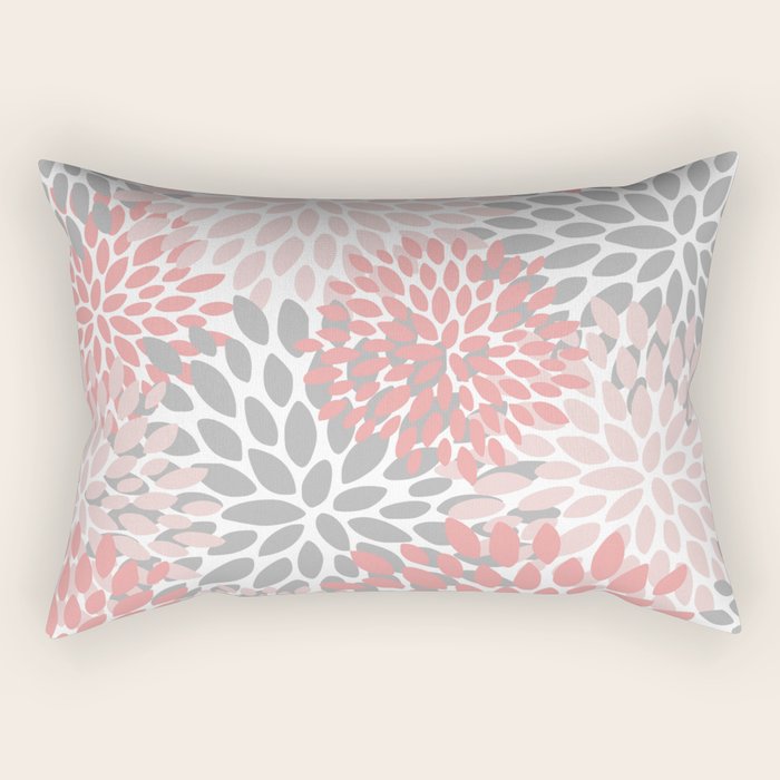 Floral Pattern, Coral Pink and Gray Rectangular Pillow Gallery Image 2