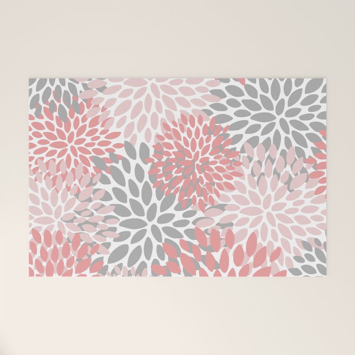 Floral Pattern, Coral Pink and Gray Welcome Mat Gallery Image 1