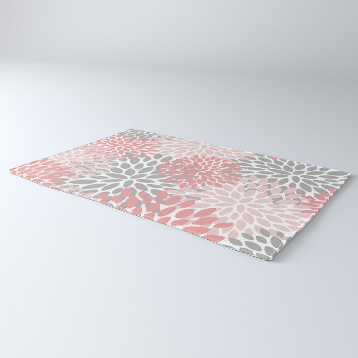 Floral Pattern, Coral Pink and Gray Rug Gallery Image 3