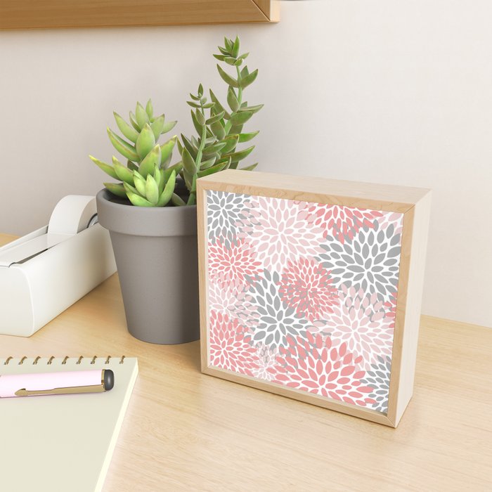 Floral Pattern, Coral Pink and Gray Mini Art Print Gallery Image 2