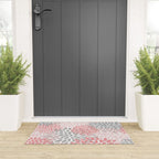 Floral Pattern, Coral Pink and Gray Welcome Mat Gallery Image 3