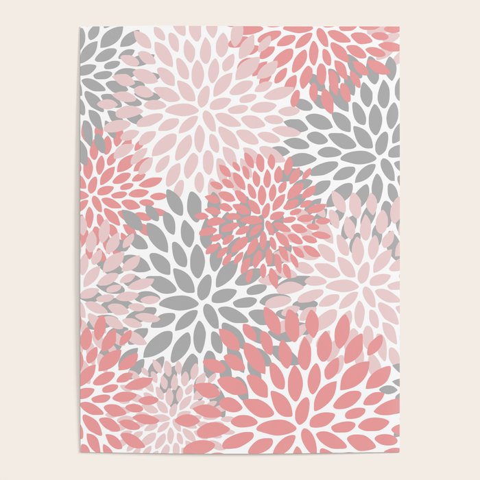 Floral Pattern, Coral Pink and Gray Poster Gallery Image 4