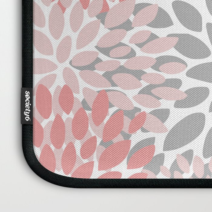 Floral Pattern, Coral Pink and Gray Laptop Sleeve Gallery Image 3