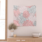Floral Pattern, Coral Pink and Gray Wall Tapestry Gallery Image 2