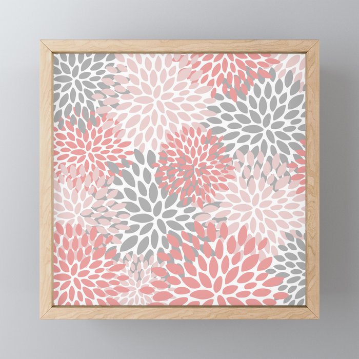 Floral Pattern, Coral Pink and Gray Mini Art Print Gallery Image 1