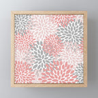 Floral Pattern, Coral Pink and Gray Mini Art Print Gallery Image 1