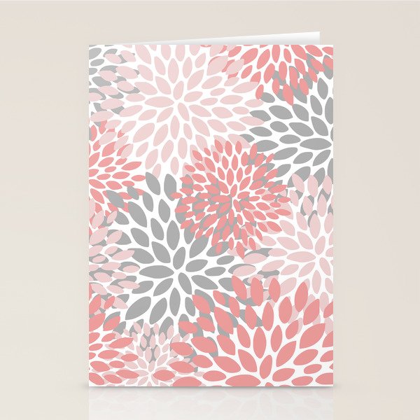Floral Pattern, Coral Pink and Gray Stationery Card Gallery Image 2