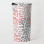 Floral Pattern, Coral Pink and Gray Travel Mug Gallery Image 3