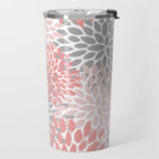 Floral Pattern, Coral Pink and Gray Travel Mug Gallery Image 2