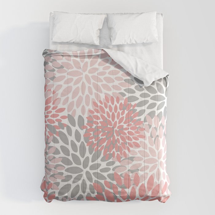 Floral Pattern, Coral Pink and Gray Comforter Gallery Image 6