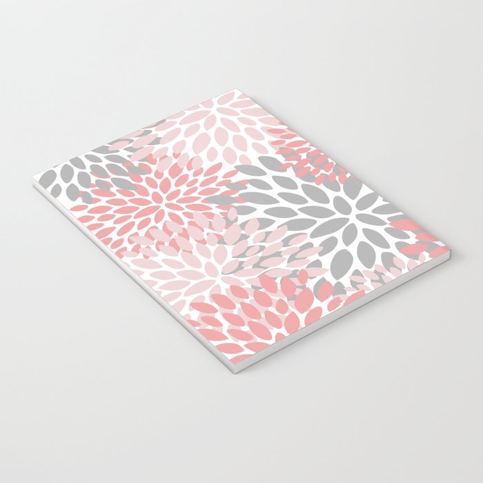 Floral Pattern, Coral Pink and Gray Notebook Gallery Image 3