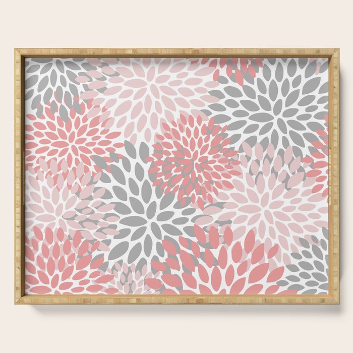 Floral Pattern, Coral Pink and Gray Serving Tray Gallery Image 1