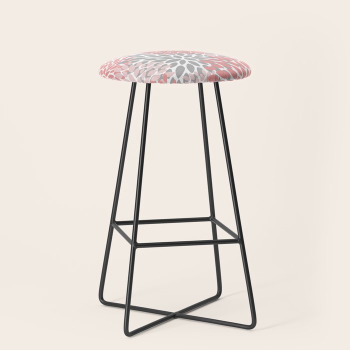 Floral Pattern, Coral Pink and Gray Stool Gallery Image 1