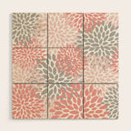 Floral Pattern, Coral Pink and Gray Wood Wall Art Gallery Image 1