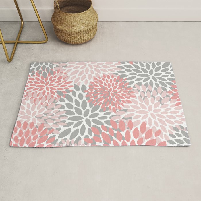 Floral Pattern, Coral Pink and Gray Rug Gallery Image 1