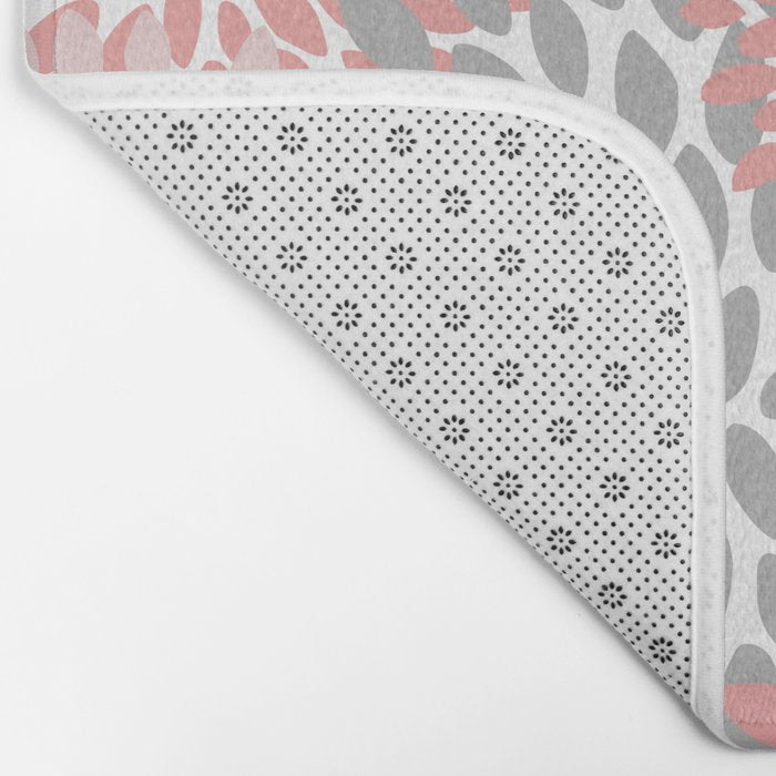 Floral Pattern, Coral Pink and Gray Bath Mat Gallery Image 2