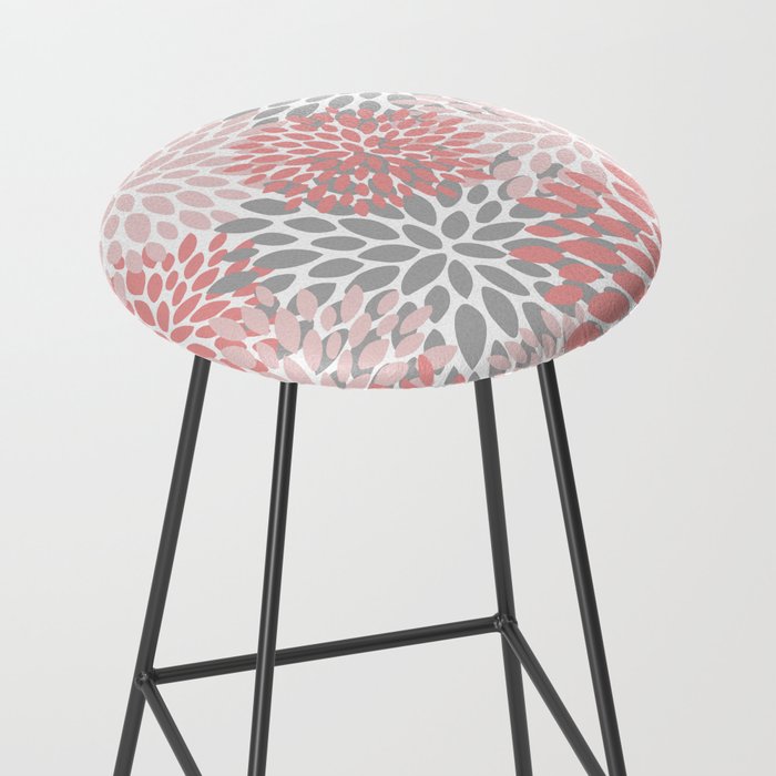 Floral Pattern, Coral Pink and Gray Stool Gallery Image 2